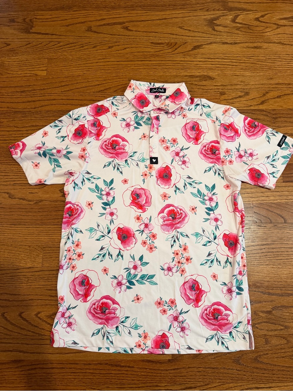 BAD BIRDIE Roses Floral Golf Polo Shirt Small